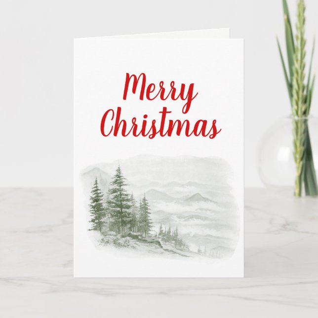 Fir Trees and Mountains Christmas Xmas Holiday Card (Front)