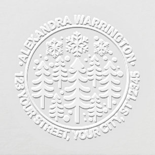 Fir Trees and Snowflakes Name Return Address #2 Embosser