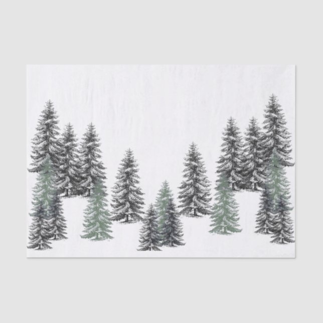 Fir Trees Black Pine Green on White Tissue Paper (Front)