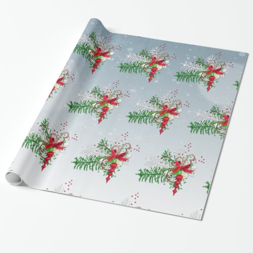 Fir Twigs And Candy Cane Wrapping Paper