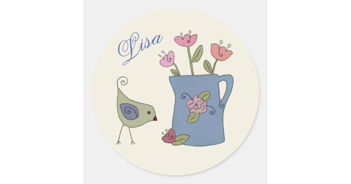 Fir Real Sticker fir with bird personalized classic round sticker | Zazzle
