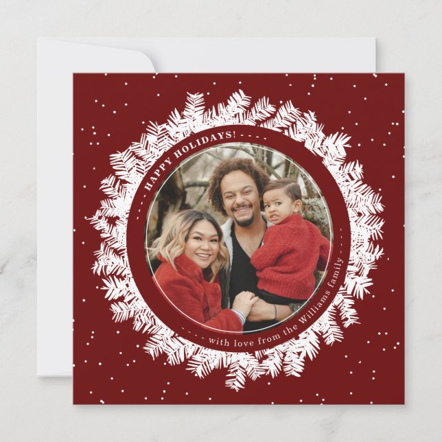 Fir Wreath Frame Christmas Photo Card (Front)