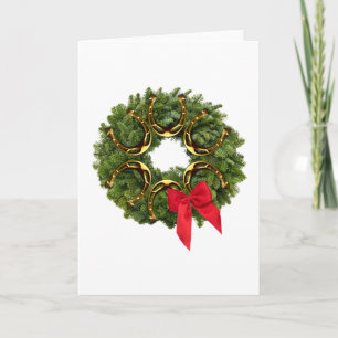 Fir Wreath with Gold Horseshoes & Red Bow Holiday Card