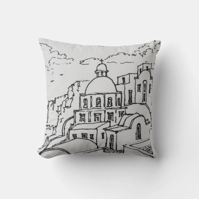 Fira, Island of Santorini, Greece Throw Pillow (Front)