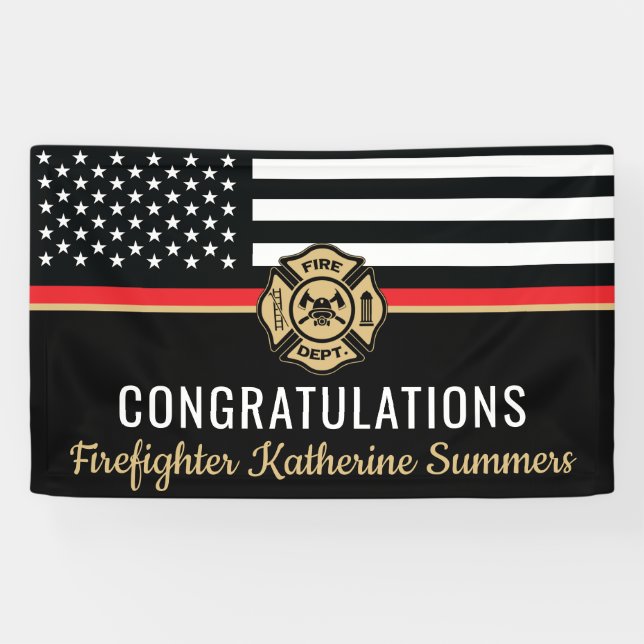 Fire Academy Graduation Red Line Flag Firefighter Banner (Horizontal)