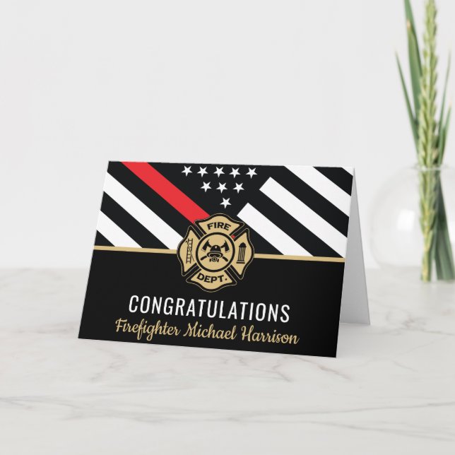 Fire Academy Red Line Flag Firefighter Graduation Card (Front)