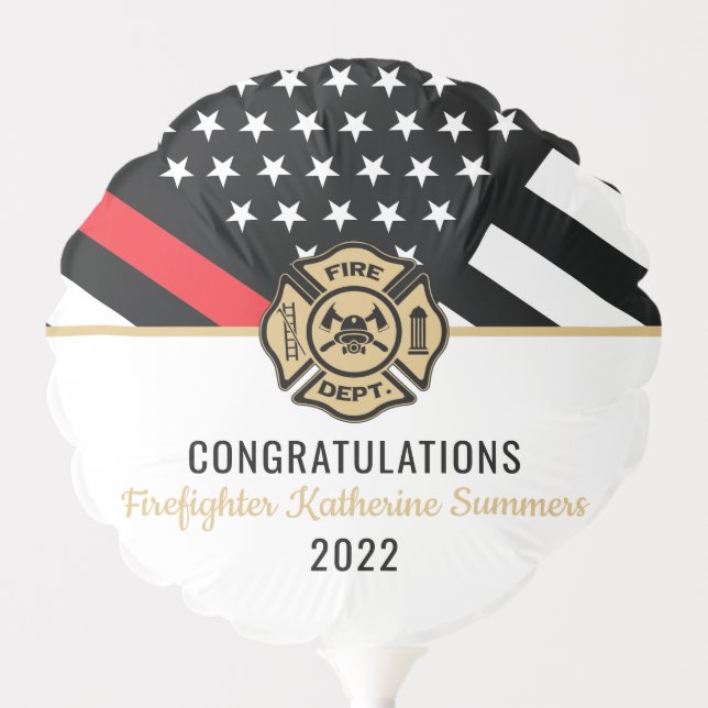 Fire Academy Thin Red Line Firefighter Graduation Balloon (Front)