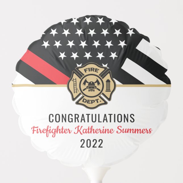 Fire Academy Thin Red Line Firefighter Graduation Balloon (Front)