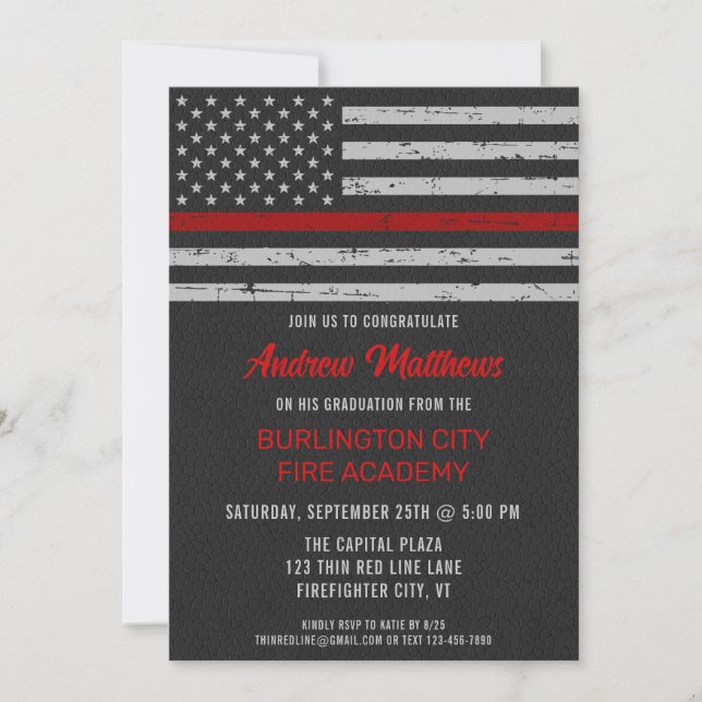 Fire Academy Thin Red Line Firefighter Graduation Invitation (Front)