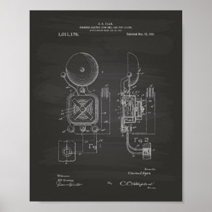 Fire Alarm 1911 Patent Art - Chalkboard Poster