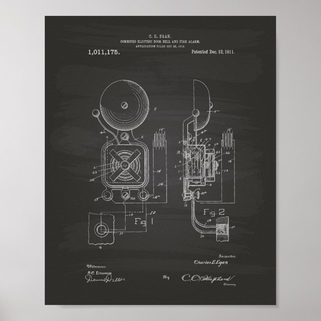 Fire Alarm 1911 Patent Art - Chalkboard Poster (Front)