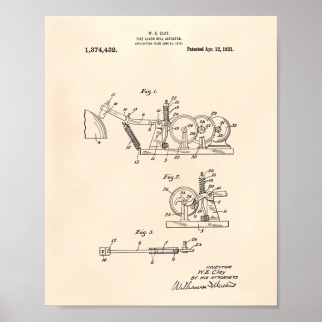 Fire Alarm Bell 1921 Patent Art - Old Peper Poster (Front)