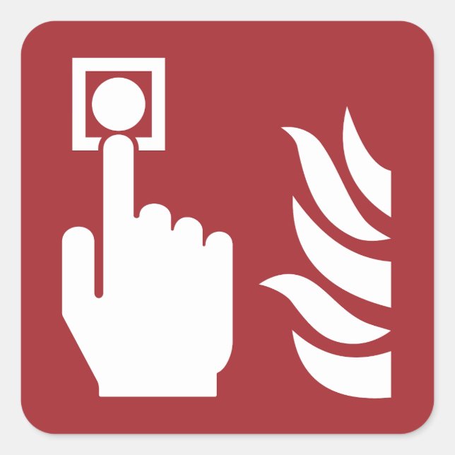 Fire Alarm Button Safety Sign Square Sticker (Front)