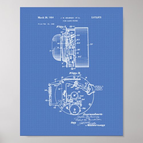 Fire Alarm System 1954 Patent Art _ Blueprint Poster