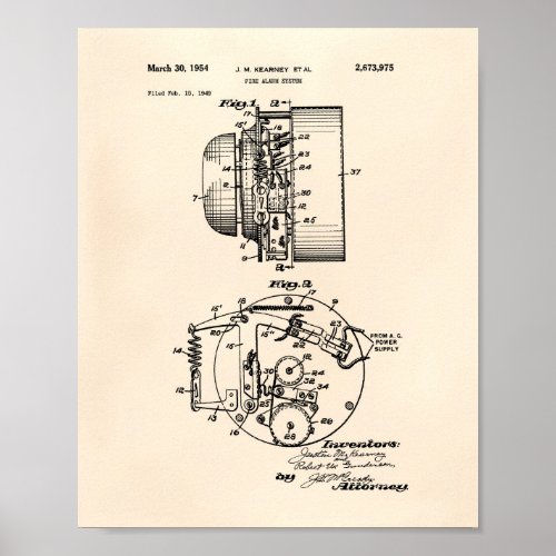 Fire Alarm System 1954 Patent Art _ Old Peper Poster