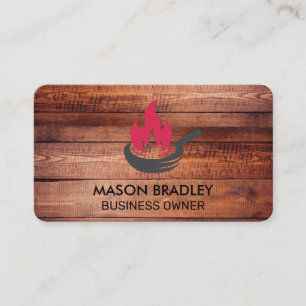 Fire and Cooking Pan Wooden Boards Restaurant Business Card
