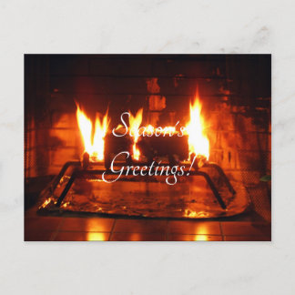 fire and fireplace holiday postcard