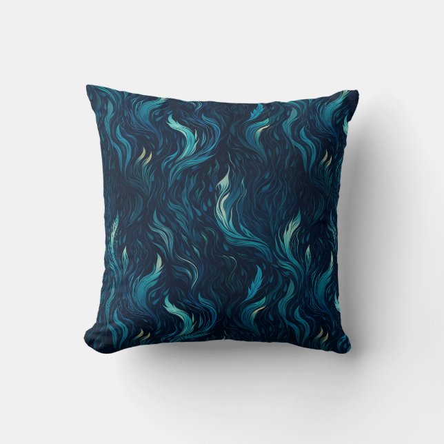 Fire and Flames - Blue Throw Pillow (Front)