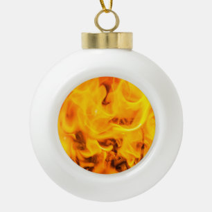 Fire and flames ceramic ball christmas ornament