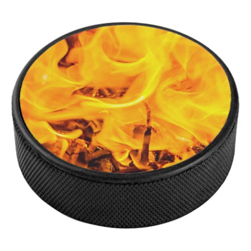 Fire And Flames Pattern Hockey Puck