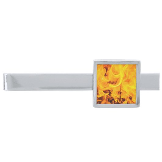 Fire And Flames Pattern Silver Finish Tie Bar (Front)