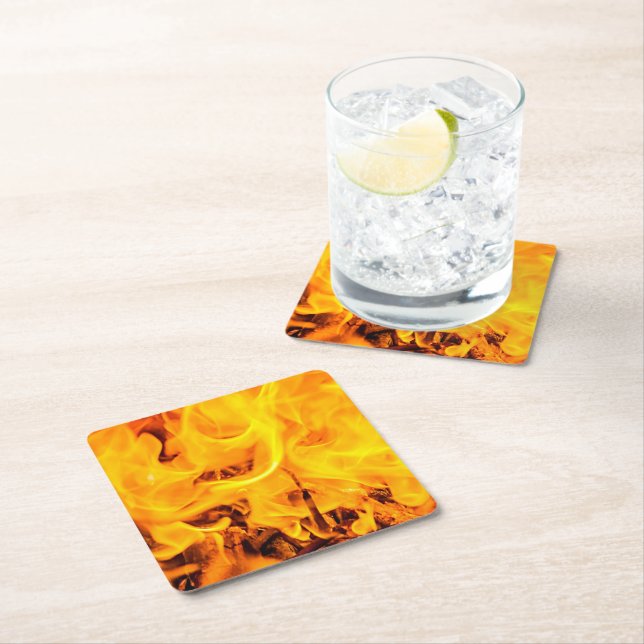 Fire And Flames Pattern Square Paper Coaster (Insitu)