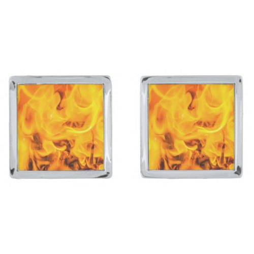 Fire and flames silver cufflinks