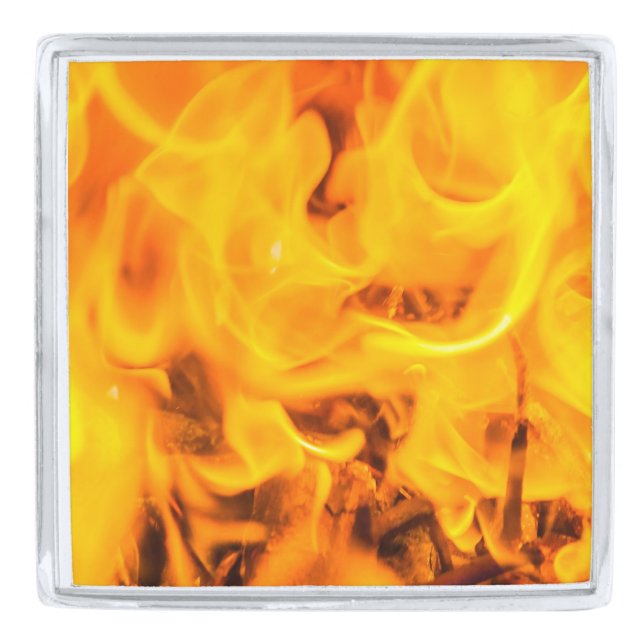 Fire and flames silver finish lapel pin (Front)