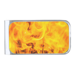 Fire and flames silver finish money clip
