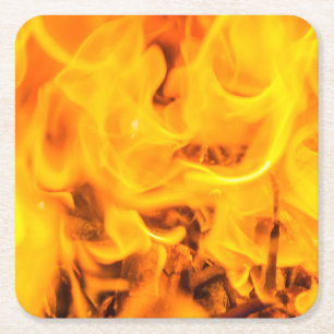Fire and flames square paper coaster