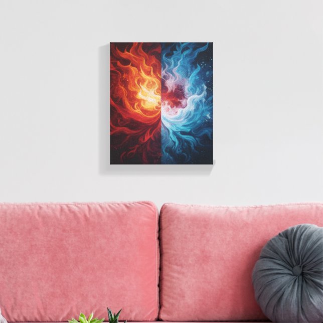 Fire and Ice Abstract Elemental Dualism Art Canvas Print (Insitu(LivingRoom))