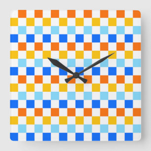 Fire and ice checkerboard pattern square wall clock
