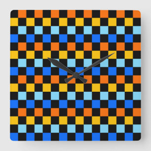 Fire and ice checkerboard pattern square wall clock