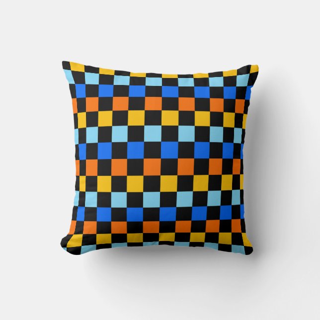 Fire and ice checkerboard pattern throw pillow (Front)