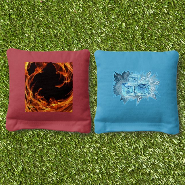Fire and Ice Cornhole Bags (Grass)