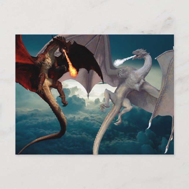 Fire and Ice Dragon Sky Battle Postcard (Front)