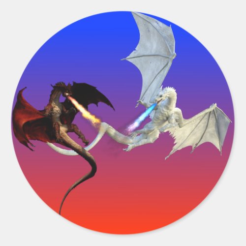 Fire and Ice Dragons Red White Fire Breathing Classic Round Sticker