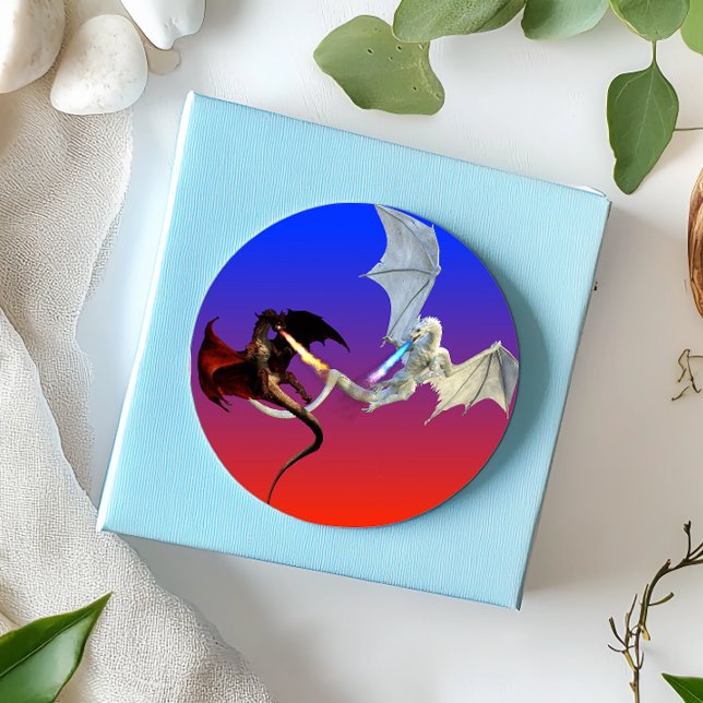 Fire and Ice Dragons Red White Fire Breathing Classic Round Sticker (Creator Uploaded)