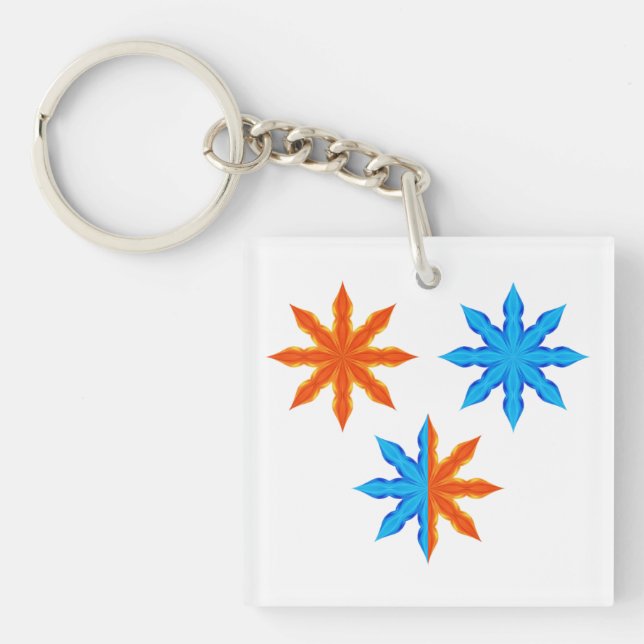 Fire and Ice Eight Point Stars Keychain (Front)
