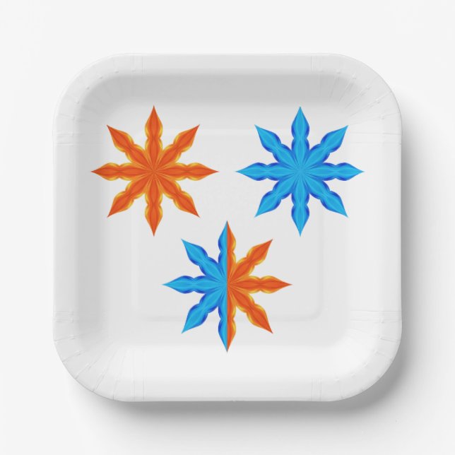 Fire and Ice Eight Point Stars Paper Plates (Front)