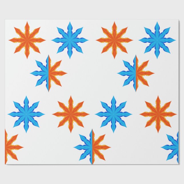 Fire and Ice Eight Point Stars Wrapping Paper (Flat)