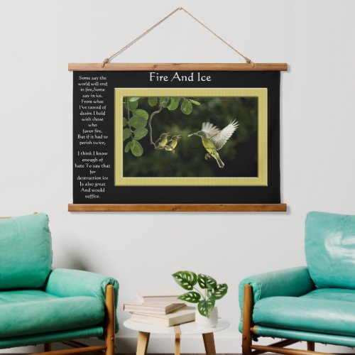 Fire And Ice Hummingbird feeding baby Hanging Tapestry