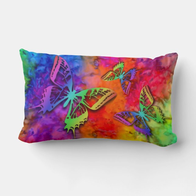 [Fire and Ice] Rainbow Boho Butterfly Tie-Dye Lumbar Pillow (Back)