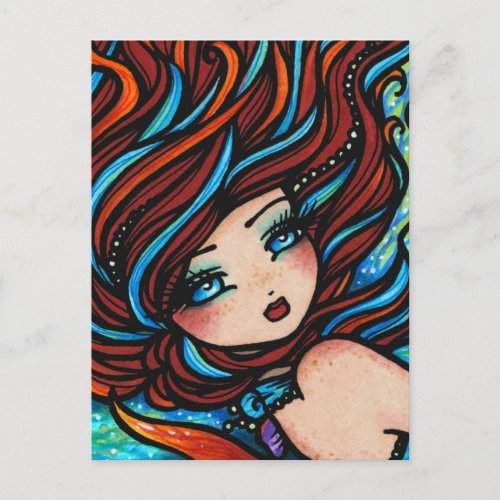 Fire and Ice Red Head Mermaid Underwater Fantasy Postcard