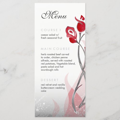 Fire and Ice Wedding Menu  Red Silver Roses
