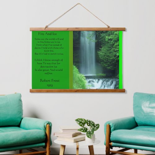 Fire And Ice With A Waterfall in the green forest Hanging Tapestry