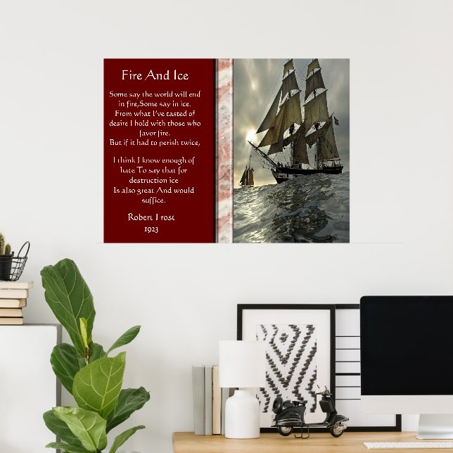Fire And Ice With Ocean Sail Boat Posters (Home Office)