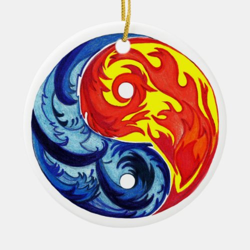 Fire and Ice Yin_Yang Ceramic Ornament