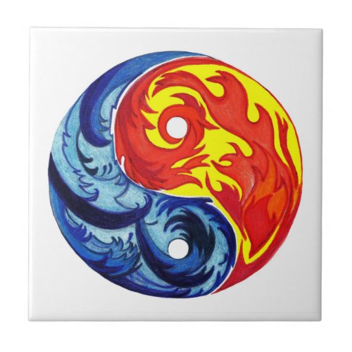 Fire and Ice Yin_Yang Ceramic Tile