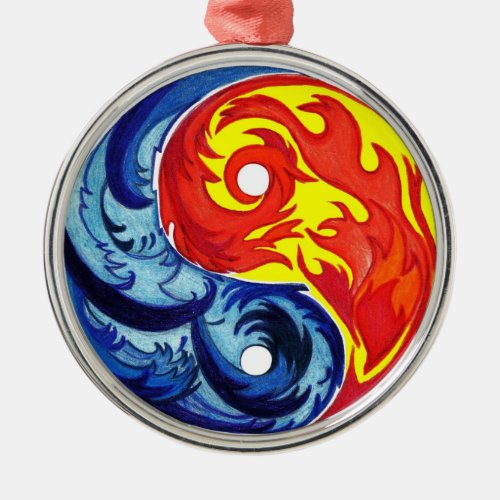 Fire and Ice Yin_Yang Metal Ornament